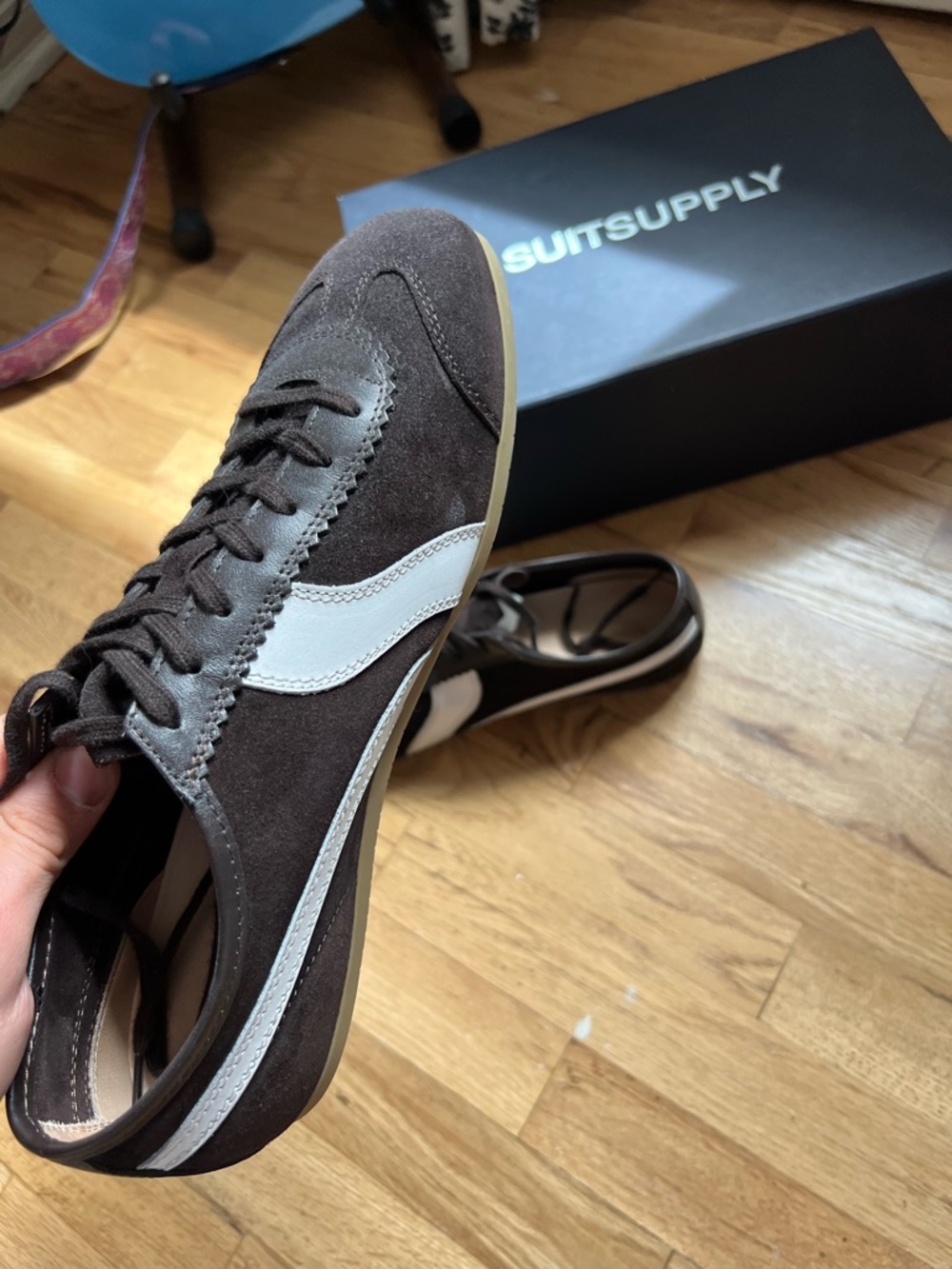 Suitsupply Brown Suede Sneakers with White Accent